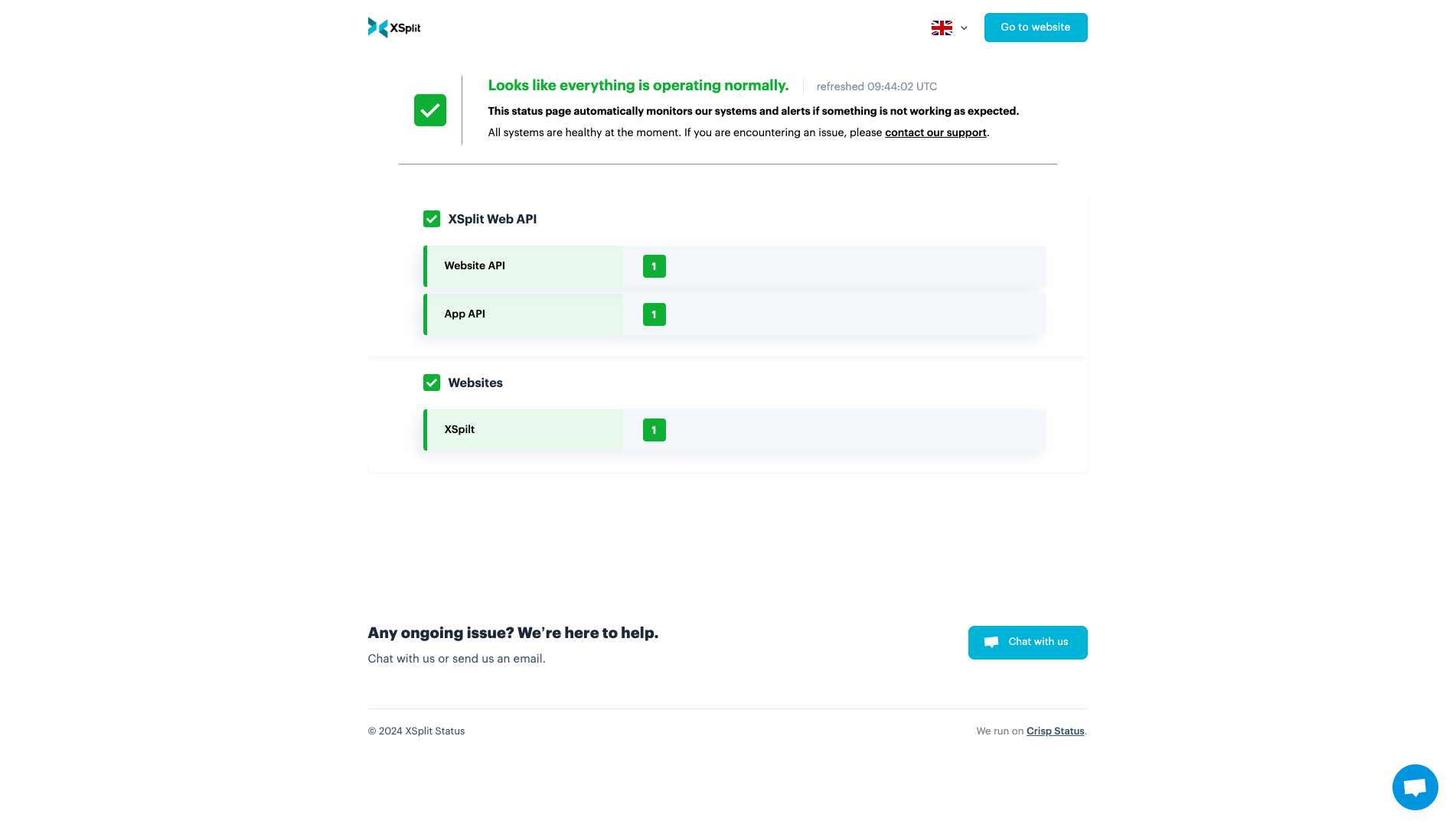 XSplit status page example