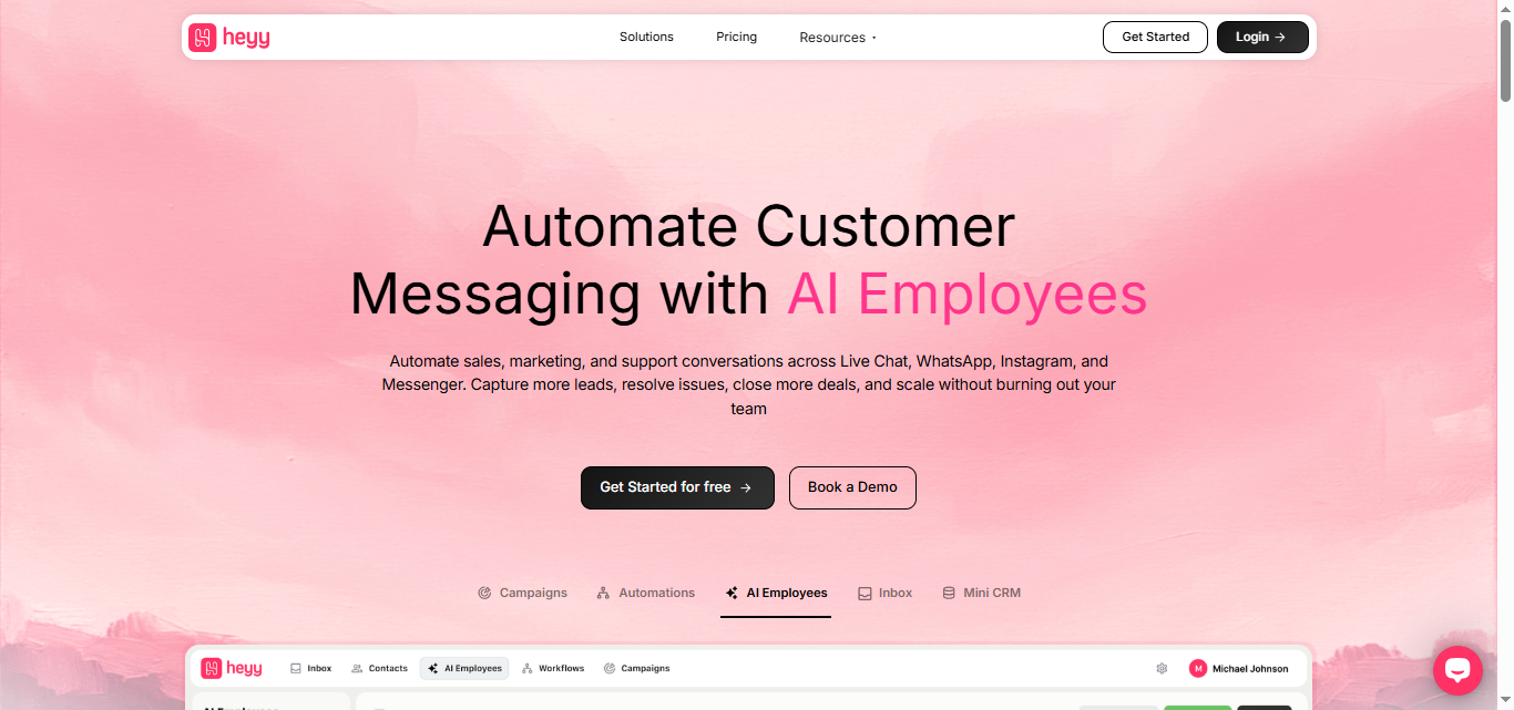 Screenshot of Heyy.io hompage