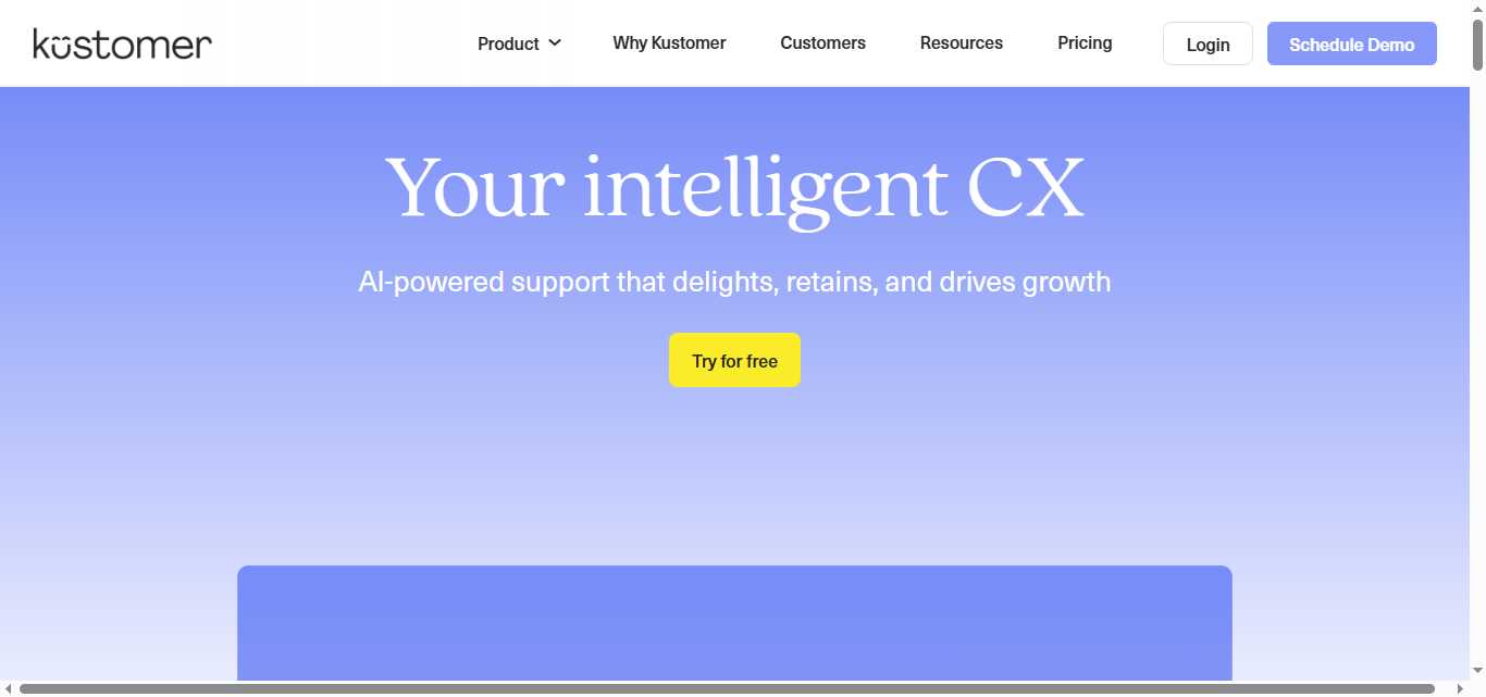 Screenshot of Kustomer homepage