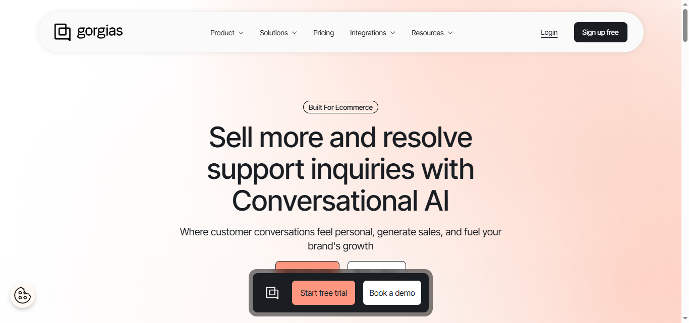 Screenshot of Gorgias hompage