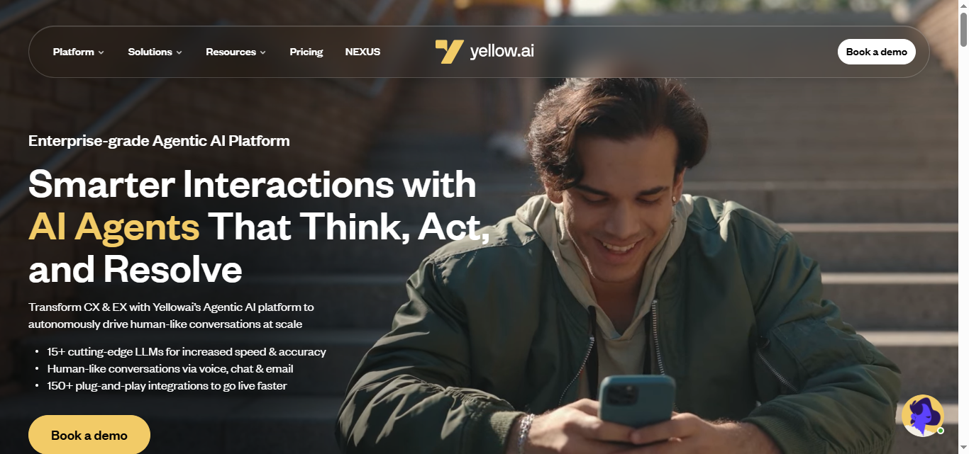 Screenshot of Yelow.ai hompage