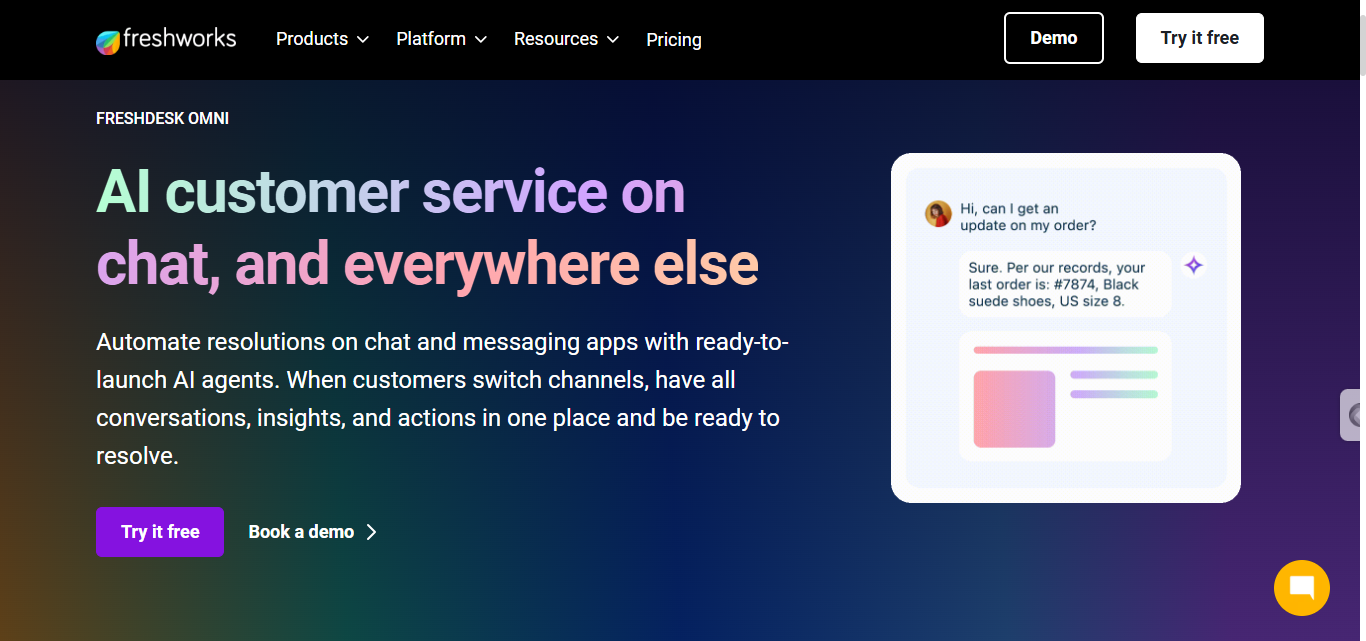 Screenshot of Freshchat homepage
