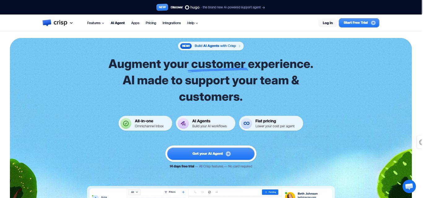 Screenshot of Crisp homepage