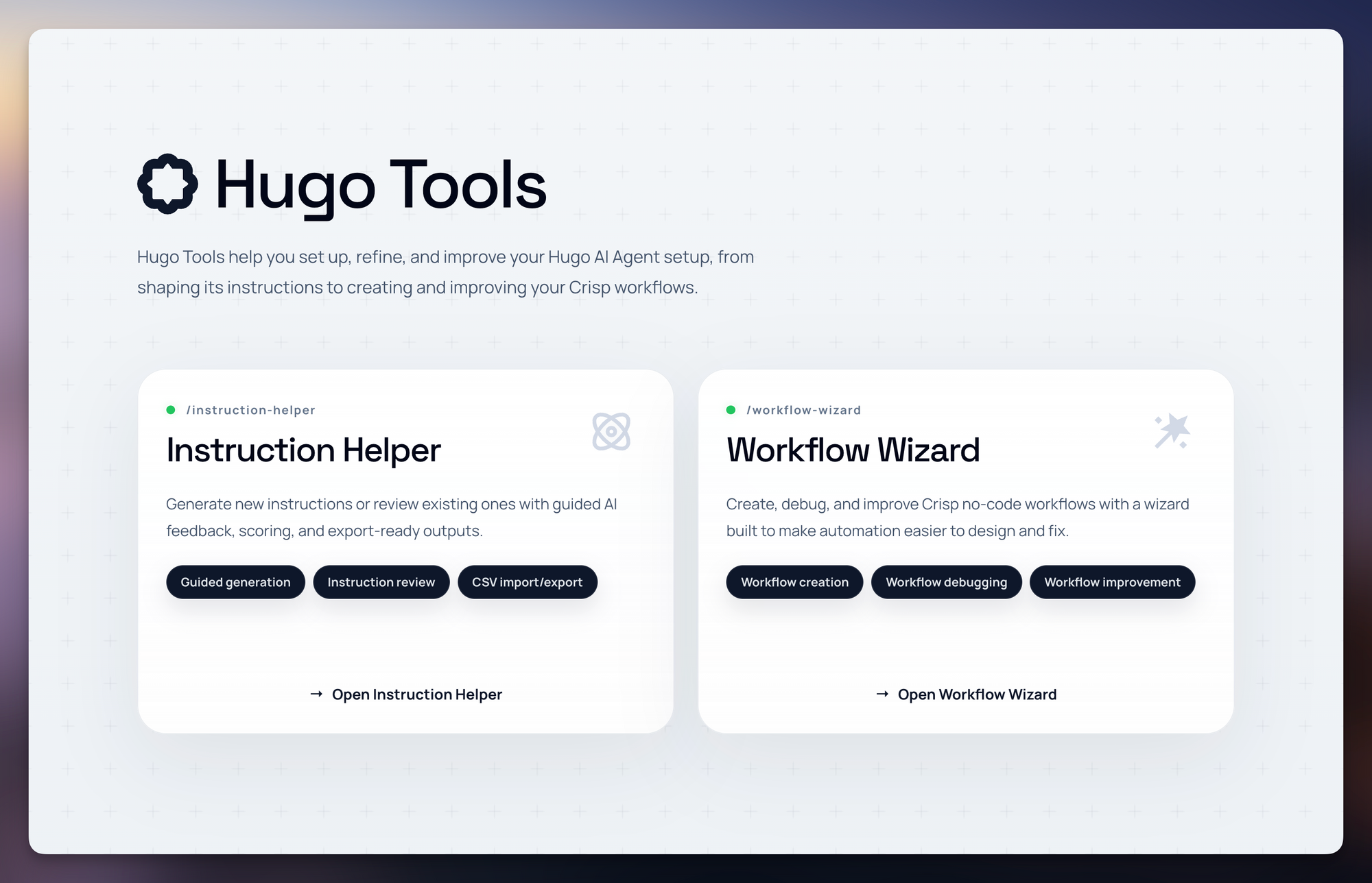 https://crisp.chat/static/blog/content/images/2026/05/crisp-hugo-tools-instruction-helper-workflow-wizard.png