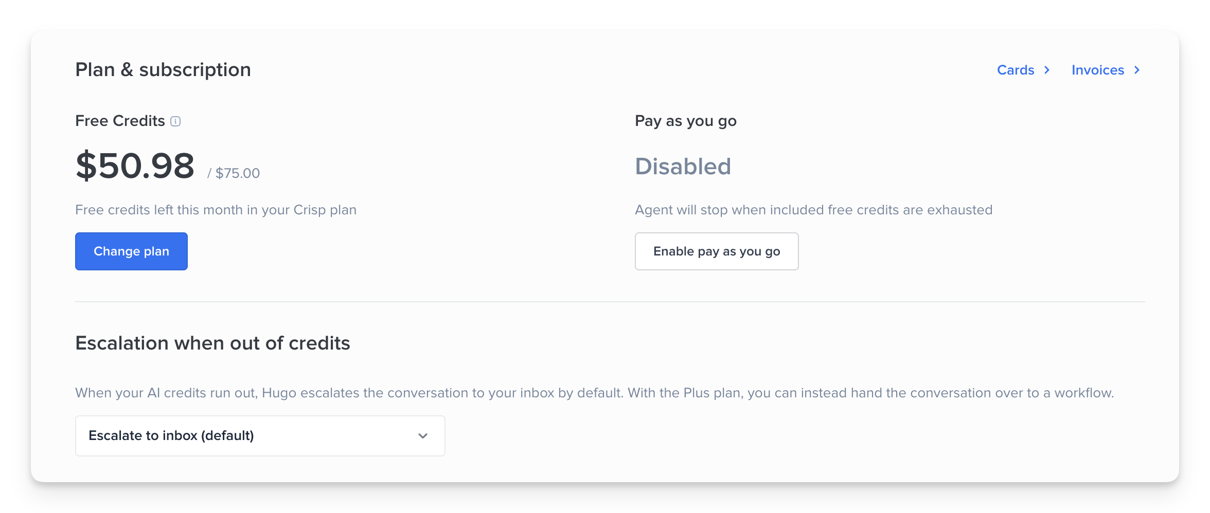 https://crisp.chat/static/blog/content/images/2026/07/hugo-ai-out-of-credits-workflow-crisp-plus.png
